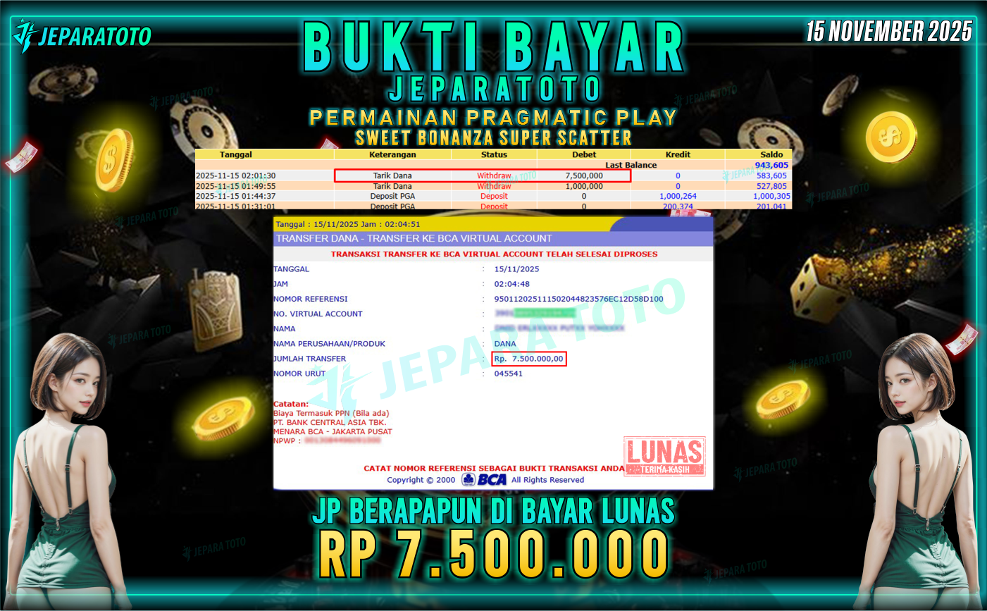BUKTI KEMENANGAN MEMBER JEPARATOTO | SWEET BONANZA SUPER SCATTER