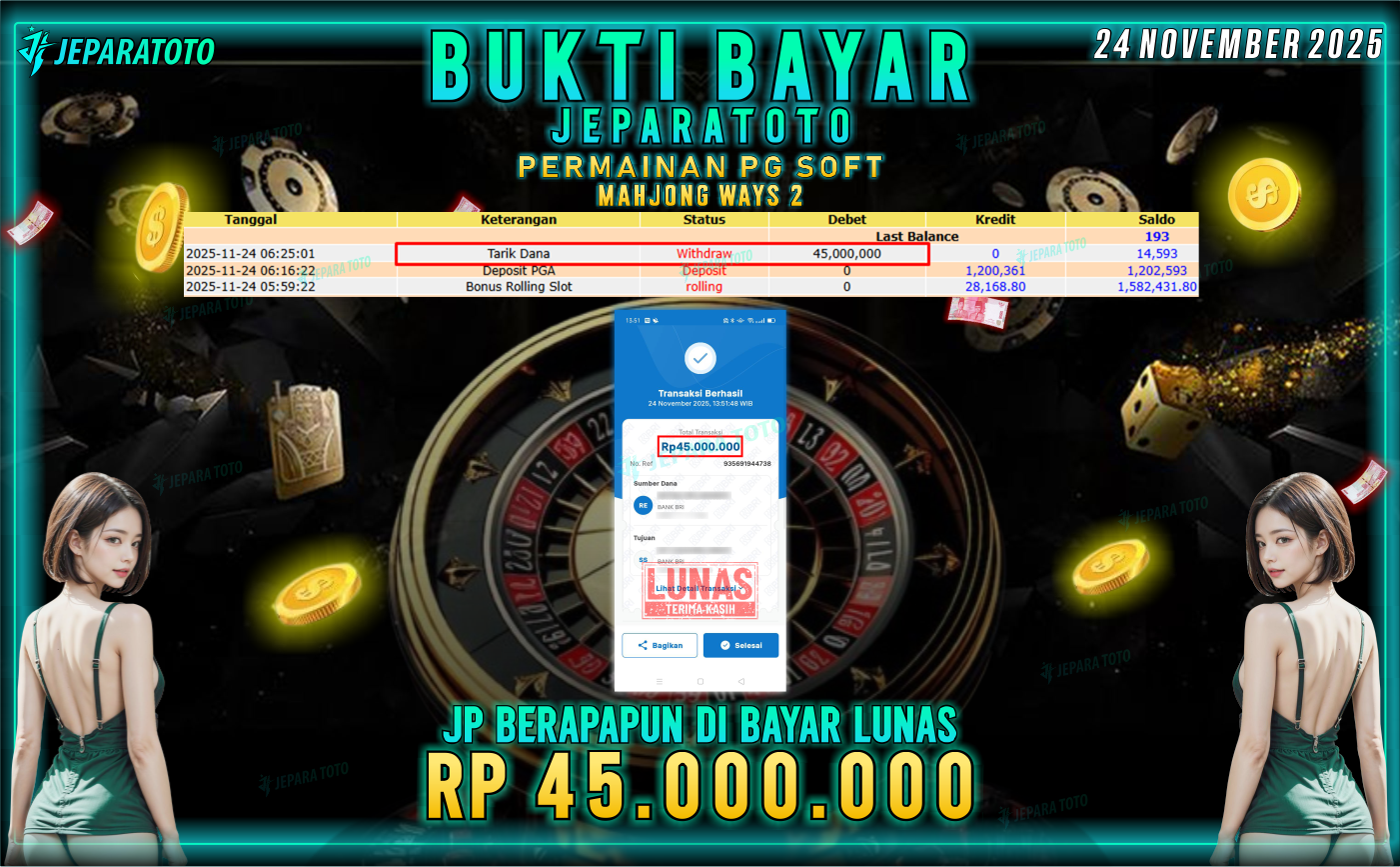 BUKTI KEMENANGAN MEMBER JEPARATOTO | MAHJONG WAYS 2