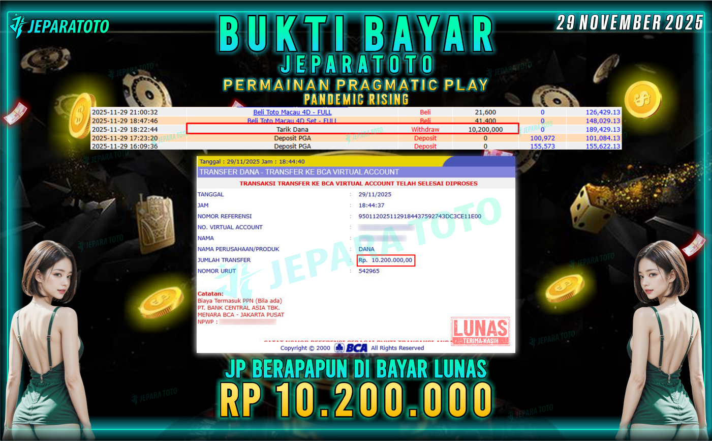 BUKTI KEMENANGAN MEMBER JEPARATOTO | PANDEMIC RISING