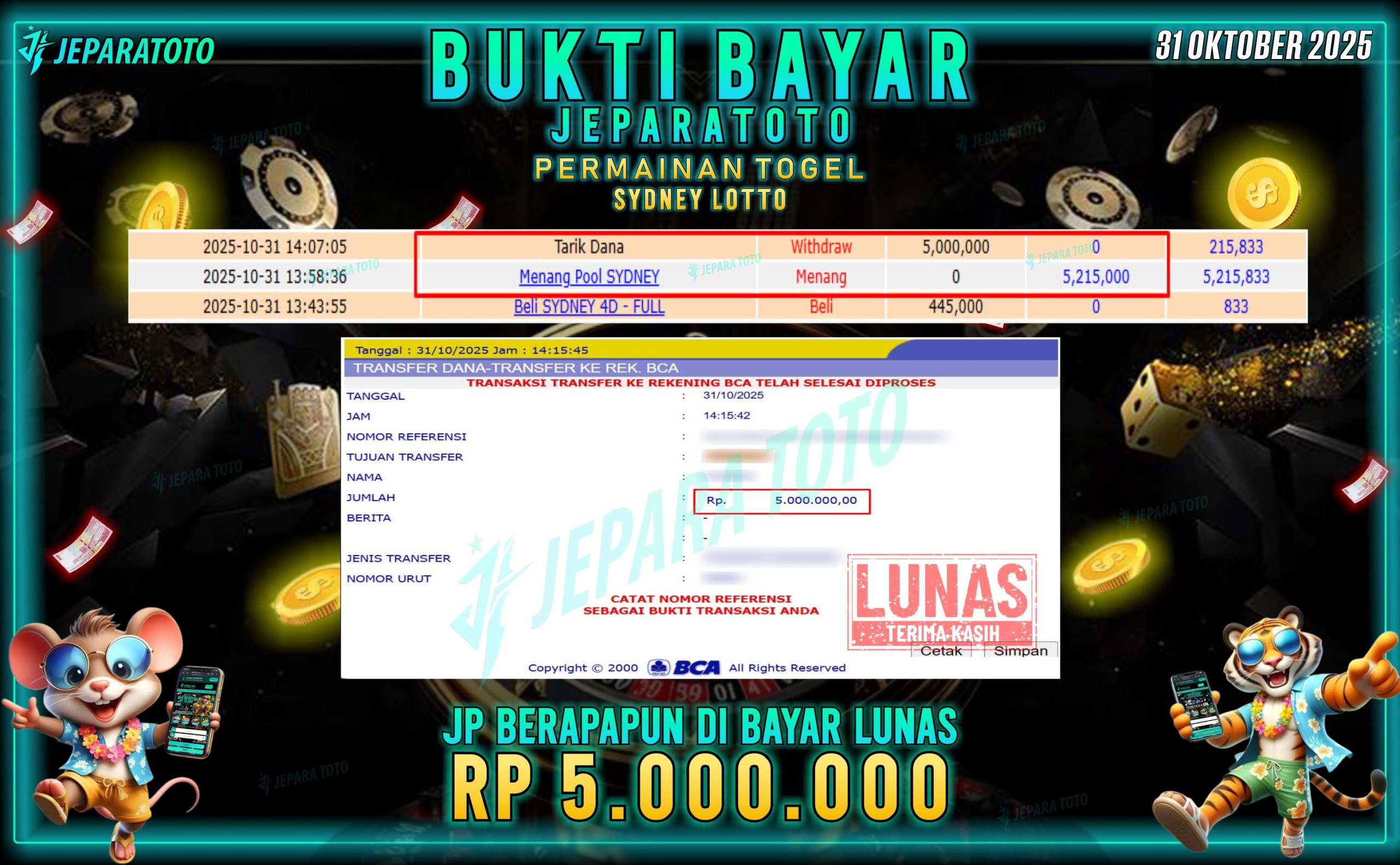 BUKTI KEMENANGAN MEMBER JEPARATOTO | SYDNEY LOTTTO