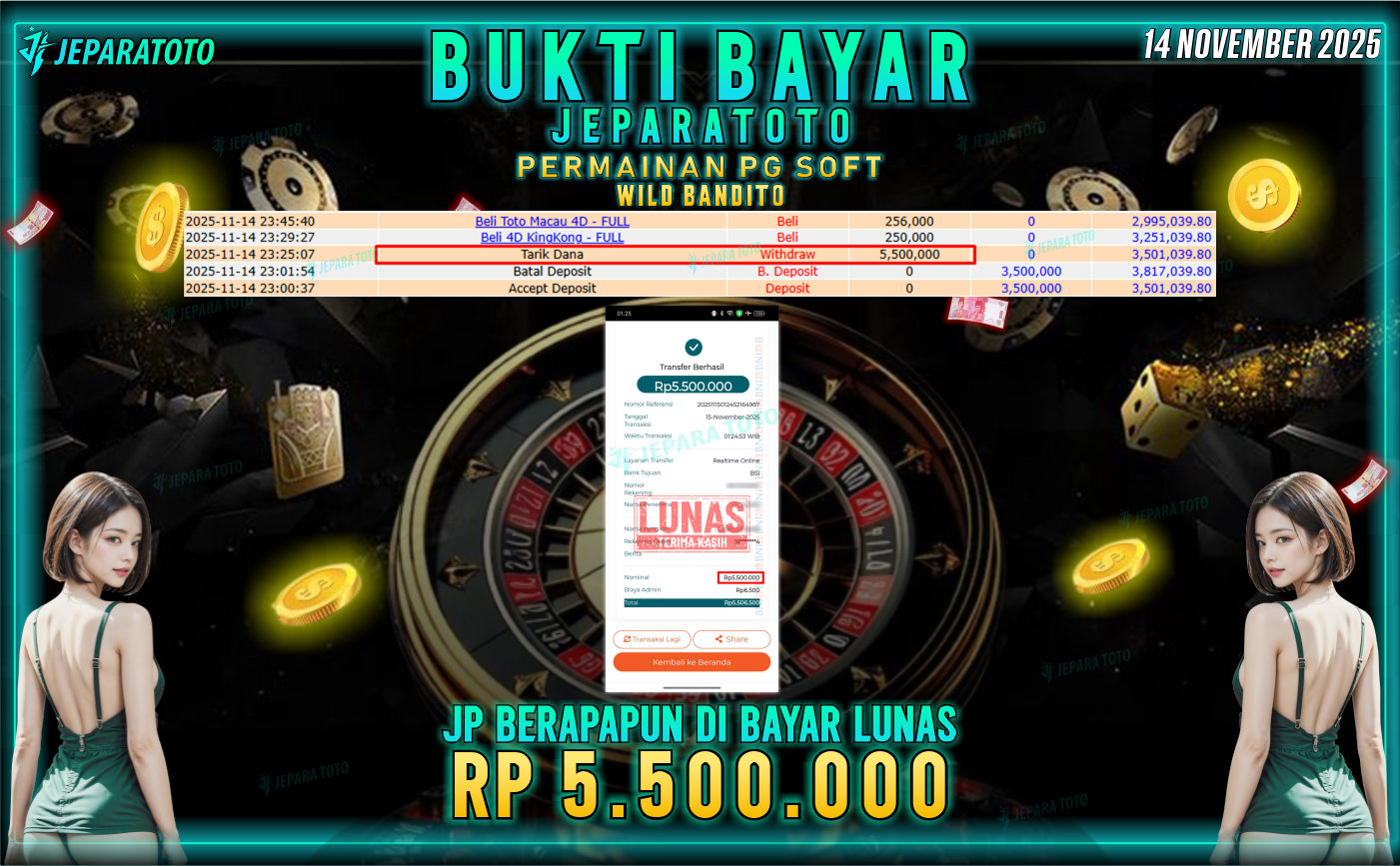 BUKTI KEMENANGAN MEMBER JEPARATOTO | WILD BANDITO