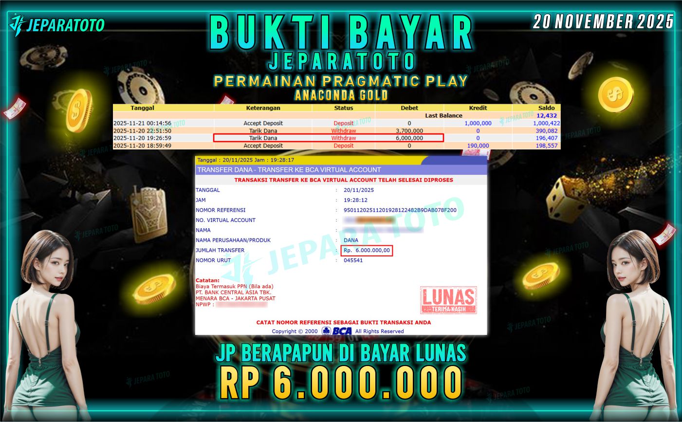 BUKTI KEMENANGAN MEMBER JEPARATOTO | ANACONDA GOLD