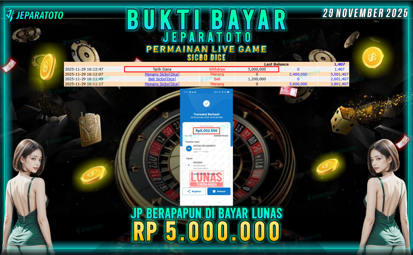 BUKTI KEMENANGAN MEMBER JEPARATOTO | SICBO DICE