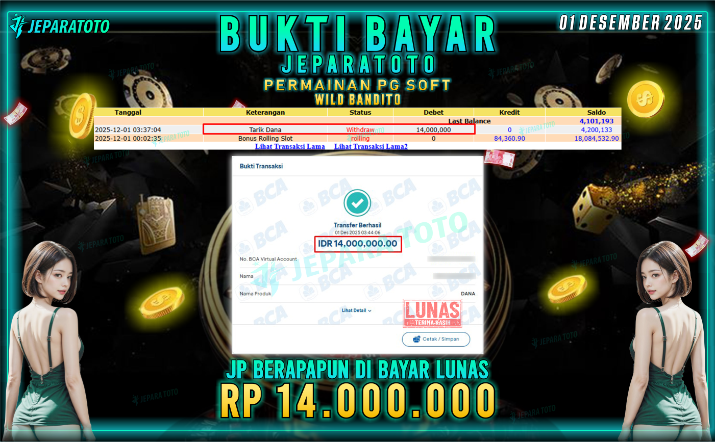 BUKTI KEMENANGAN MEMBER JEPARATOTO | WILD BANDITO