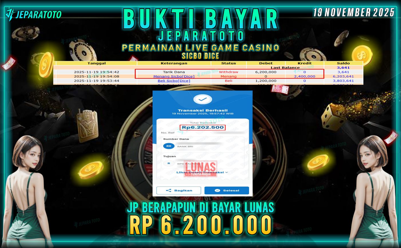 BUKTI KEMENANGAN MEMBER JEPARATOTO | SICBO DICE