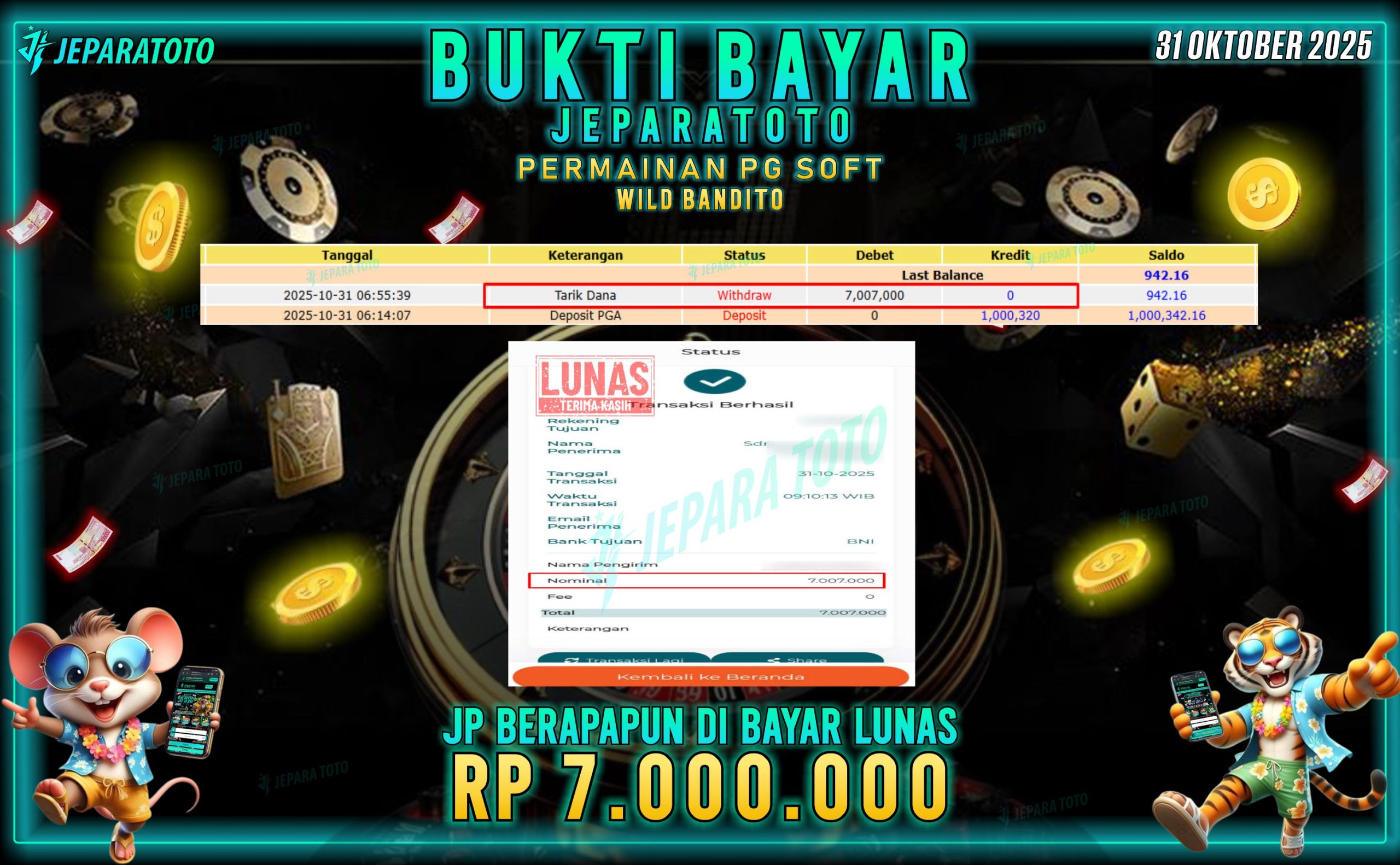 BUKTI KEMENANGAN MEMBER JEPARATOTO | WILD BANDITO