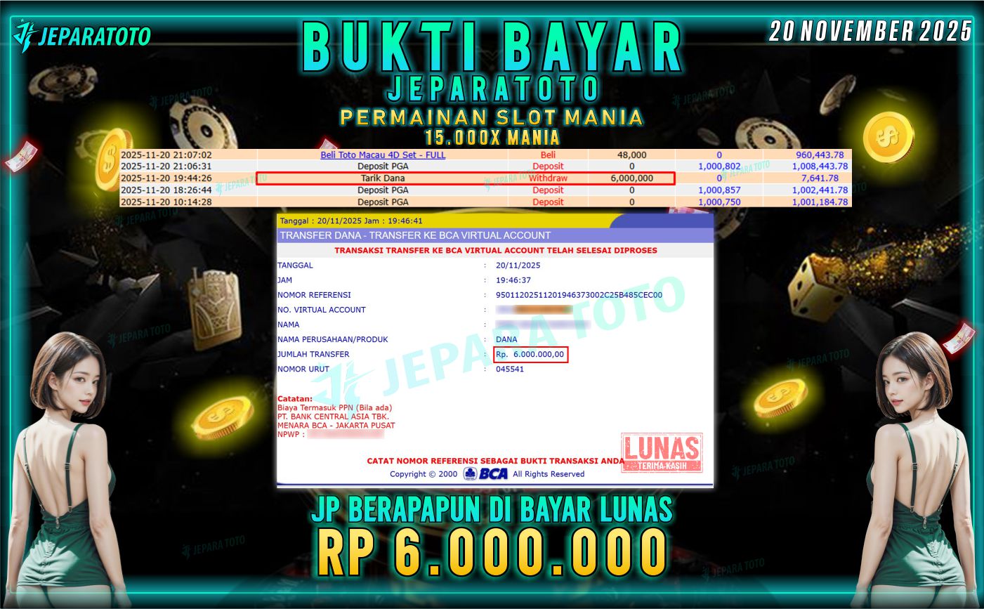 BUKTI KEMENANGAN MEMBER JEPARATOTO | 15.000X MANIA