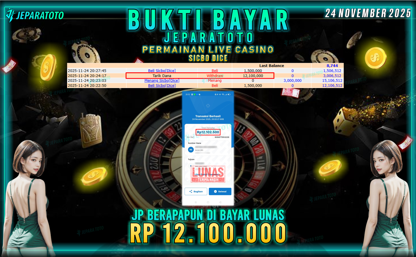 BUKTI KEMENANGAN MEMBER JEPARATOTO | SICBO DICE