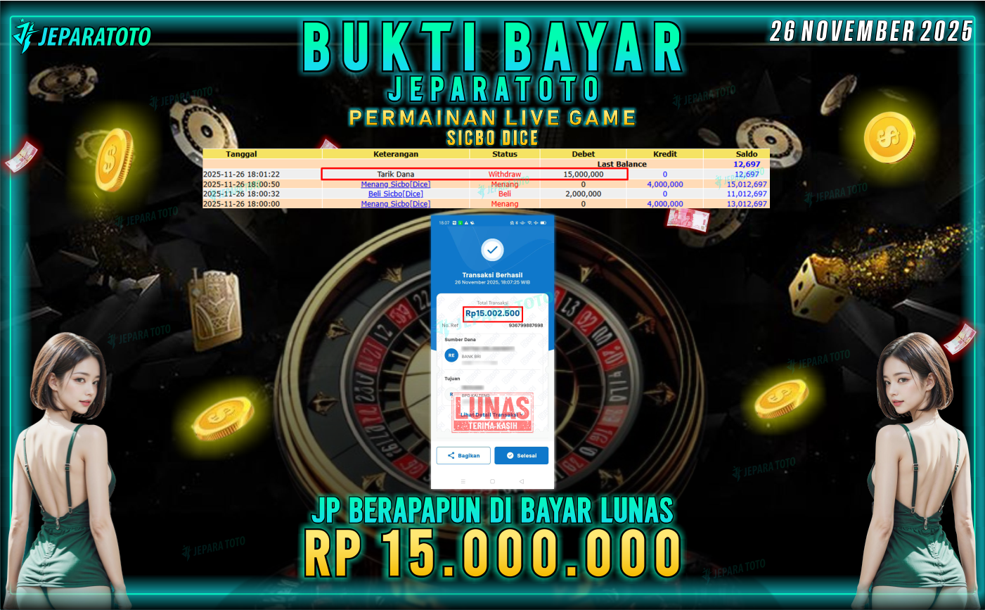 BUKTI KEMENANGAN MEMBER JEPARATOTO | SICBO DICE