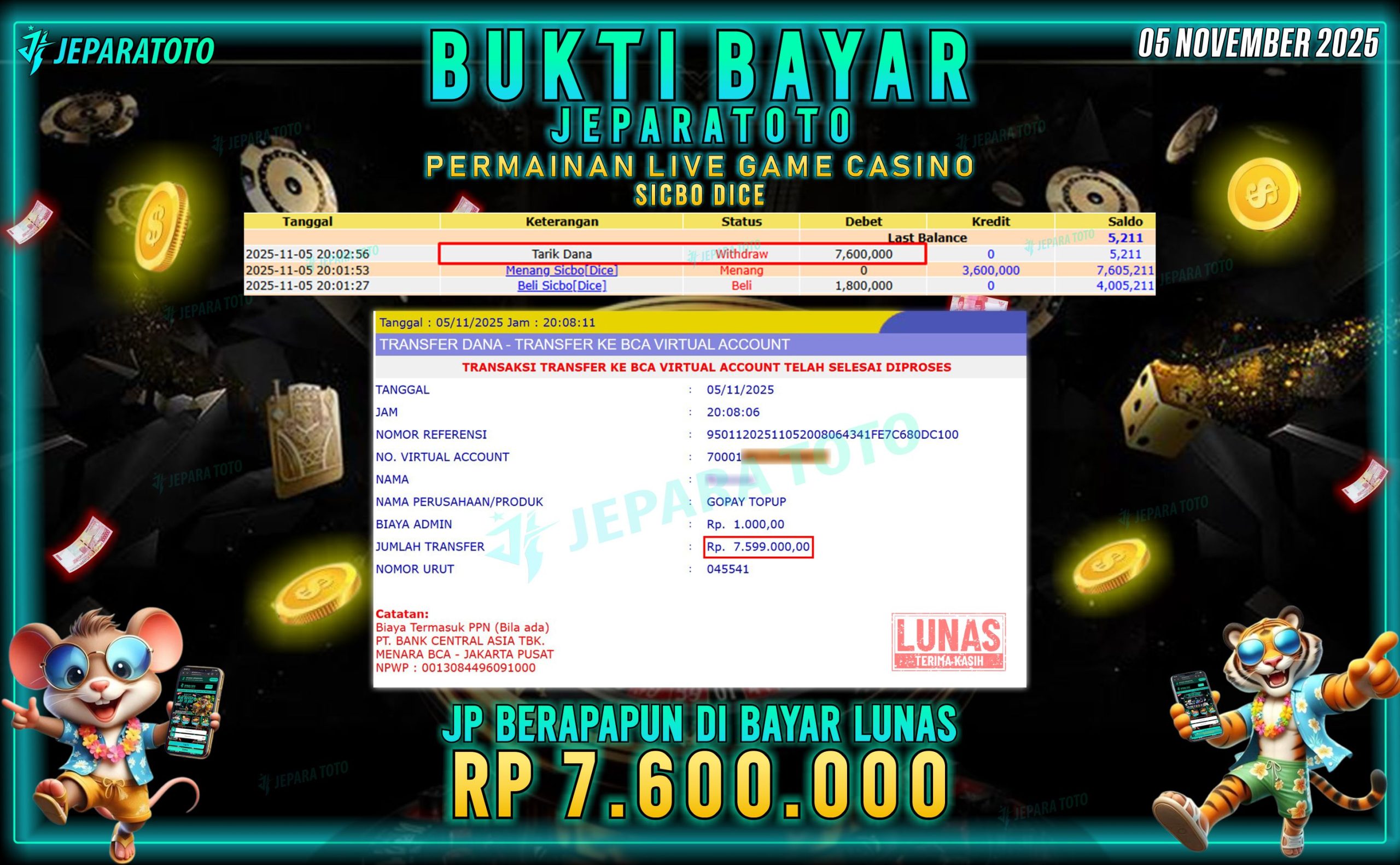 BUKTI KEMENANGAN MEMBER JEPARATOTO | SICBO DICE