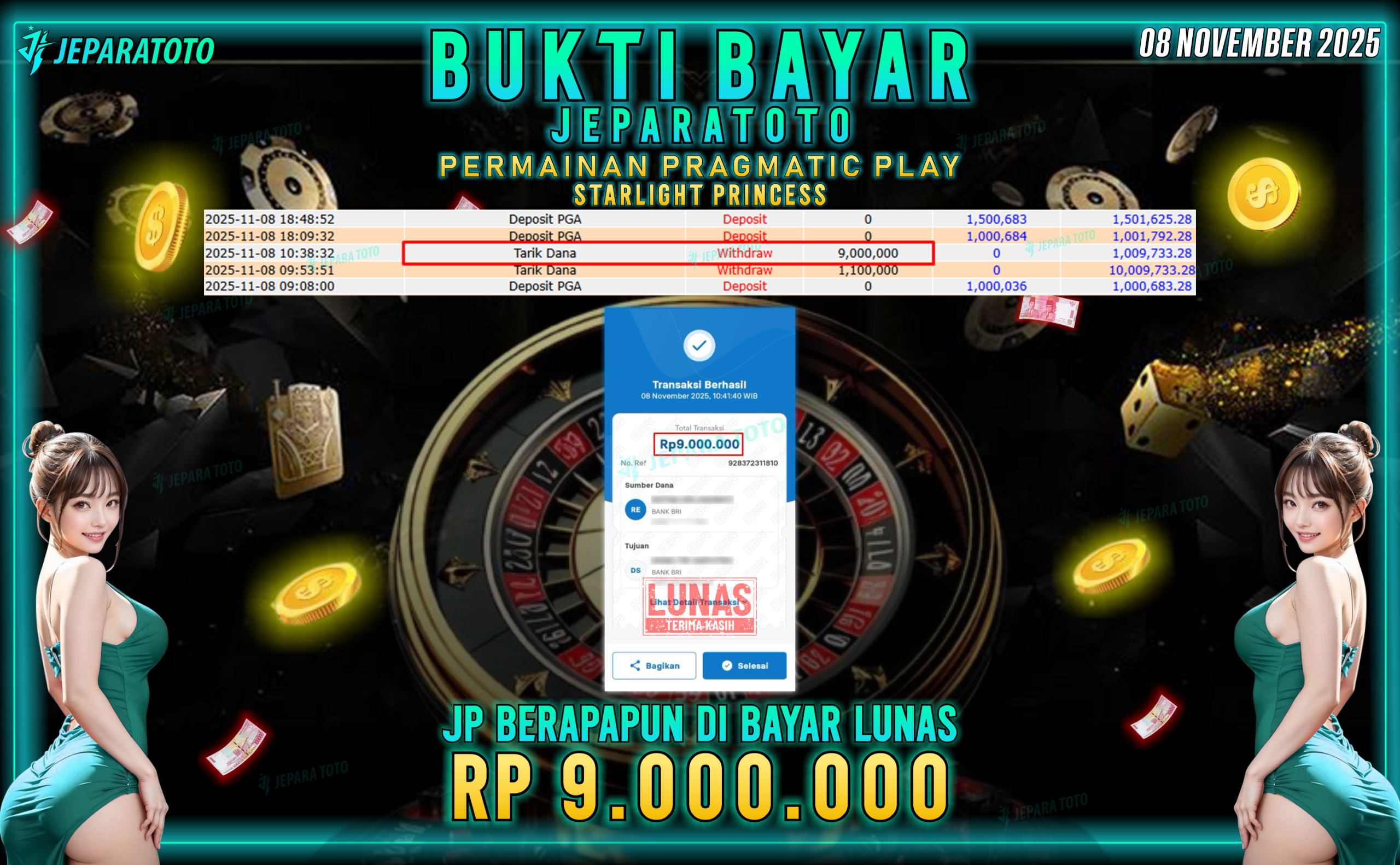 BUKTI KEMENANGAN MEMBER JEPARATOTO | STARLIGHT PRINCESS