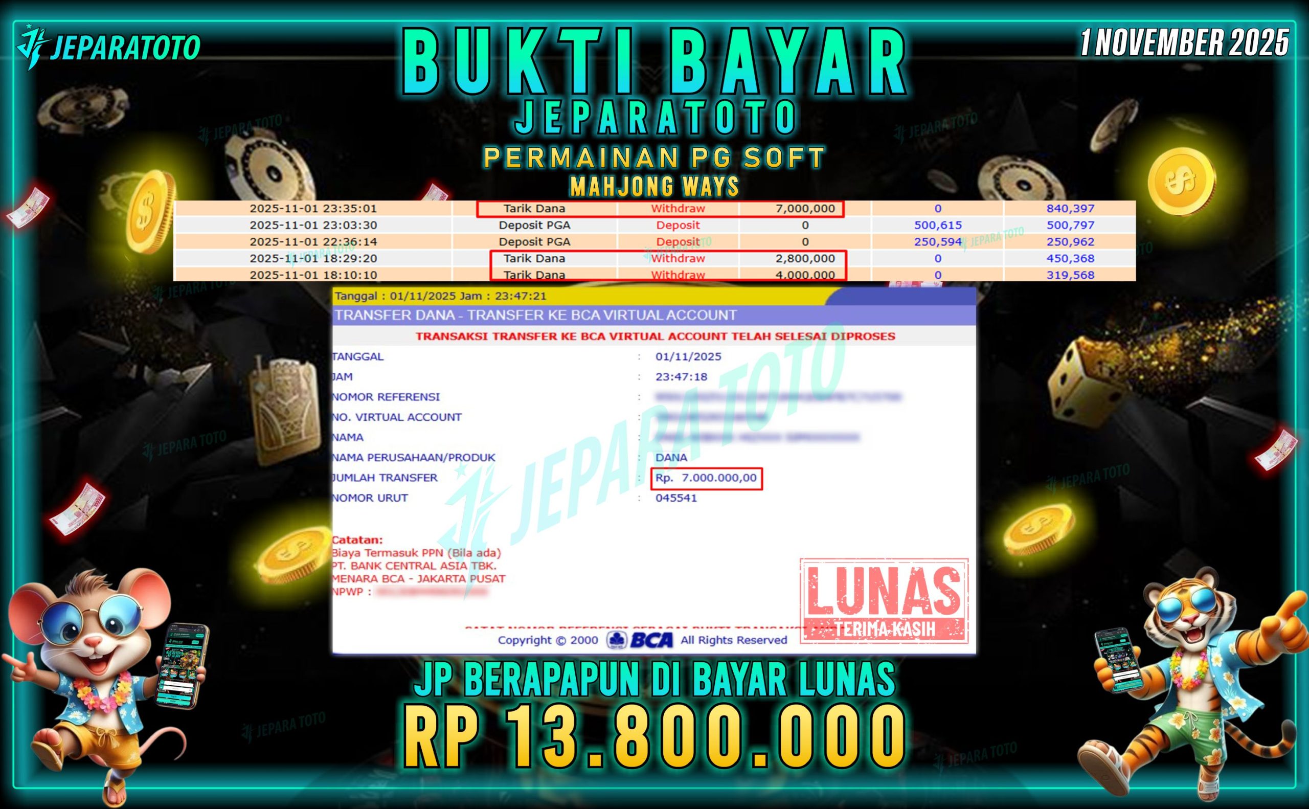 BUKTI KEMENANGAN MEMBER JEPARATOTO | MAHJONG WAYS