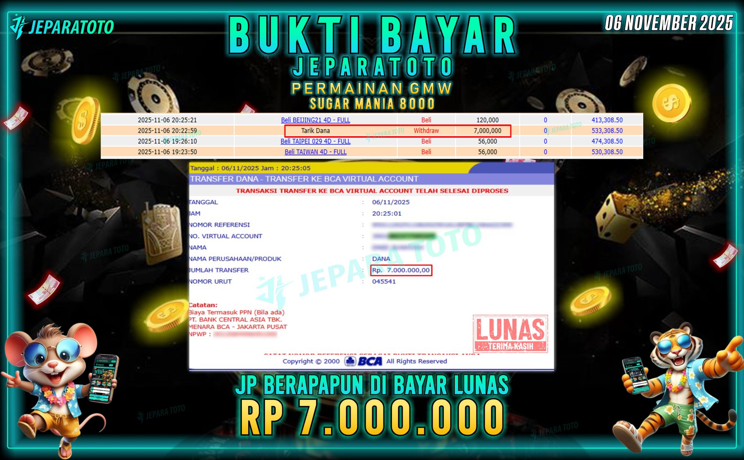 BUKTI KEMENANGAN MEMBER JEPARATOTO | SUGAR MANIA 8000