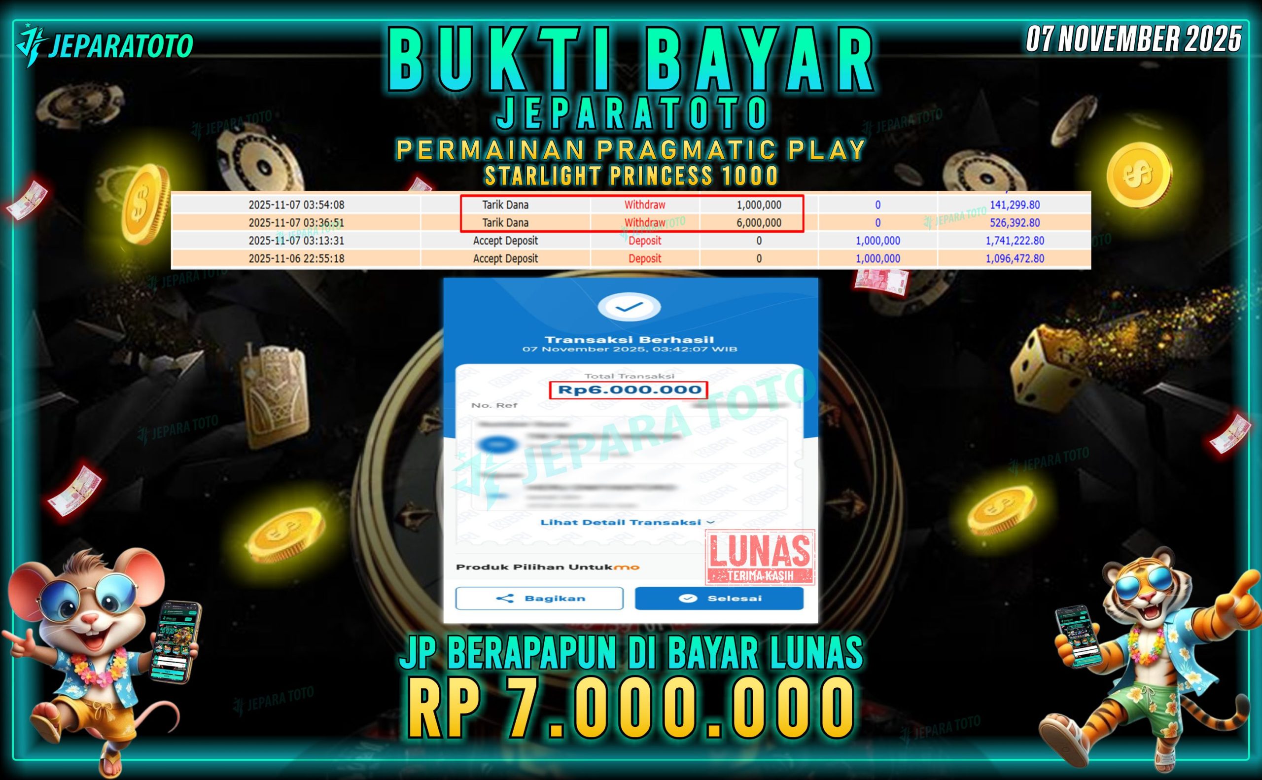 BUKTI KEMENANGAN MEMBER JEPARATOTO | STARLIGHT PRINCESS 1000