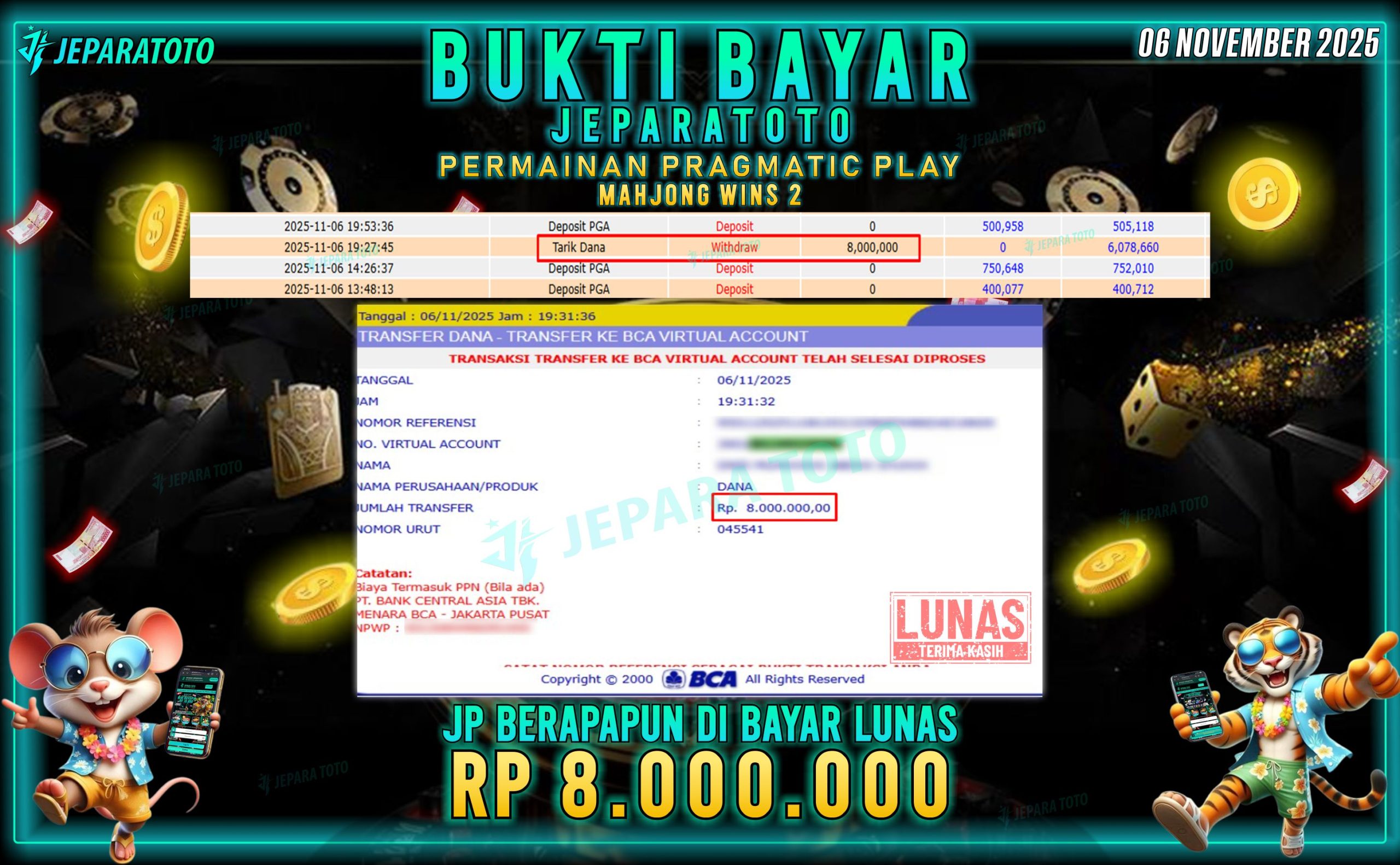 BUKTI KEMENANGAN MEMBER JEPARATOTO | MAHJONG WINS 2