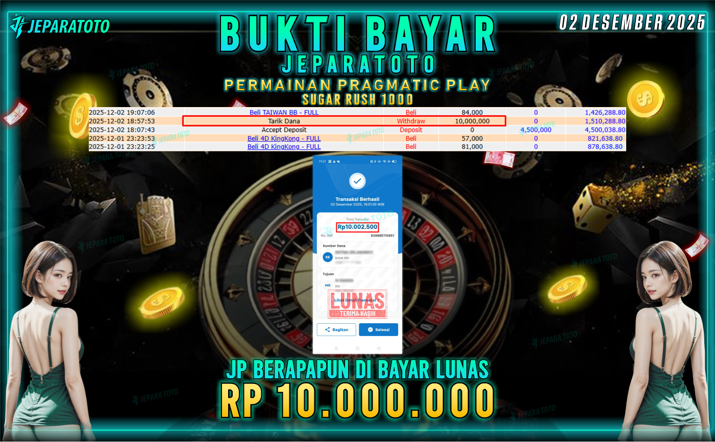 BUKTI KEMENANGAN MEMBER JEPARATOTO | SUGAR RUSH 1000