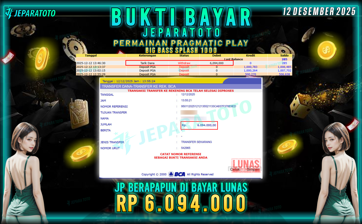 BUKTI KEMENANGAN MEMBER JEPARATOTO | BIG BASS SPLASH 1000