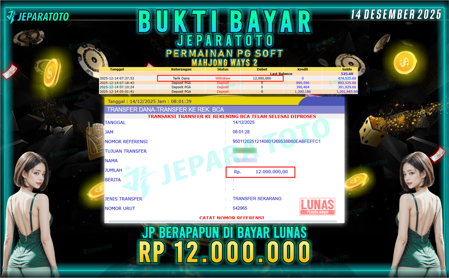 BUKTI KEMENANGAN MEMBER JEPARATOTO | MAHJONG WAYS 2