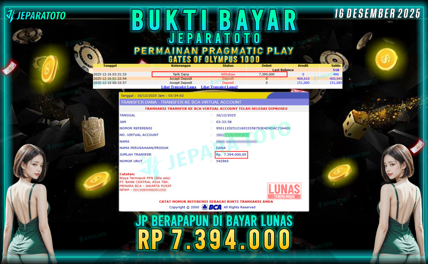 BUKTI KEMENANGAN MEMBER JEPARATOTO | GATES OF OLYMPUS 1000