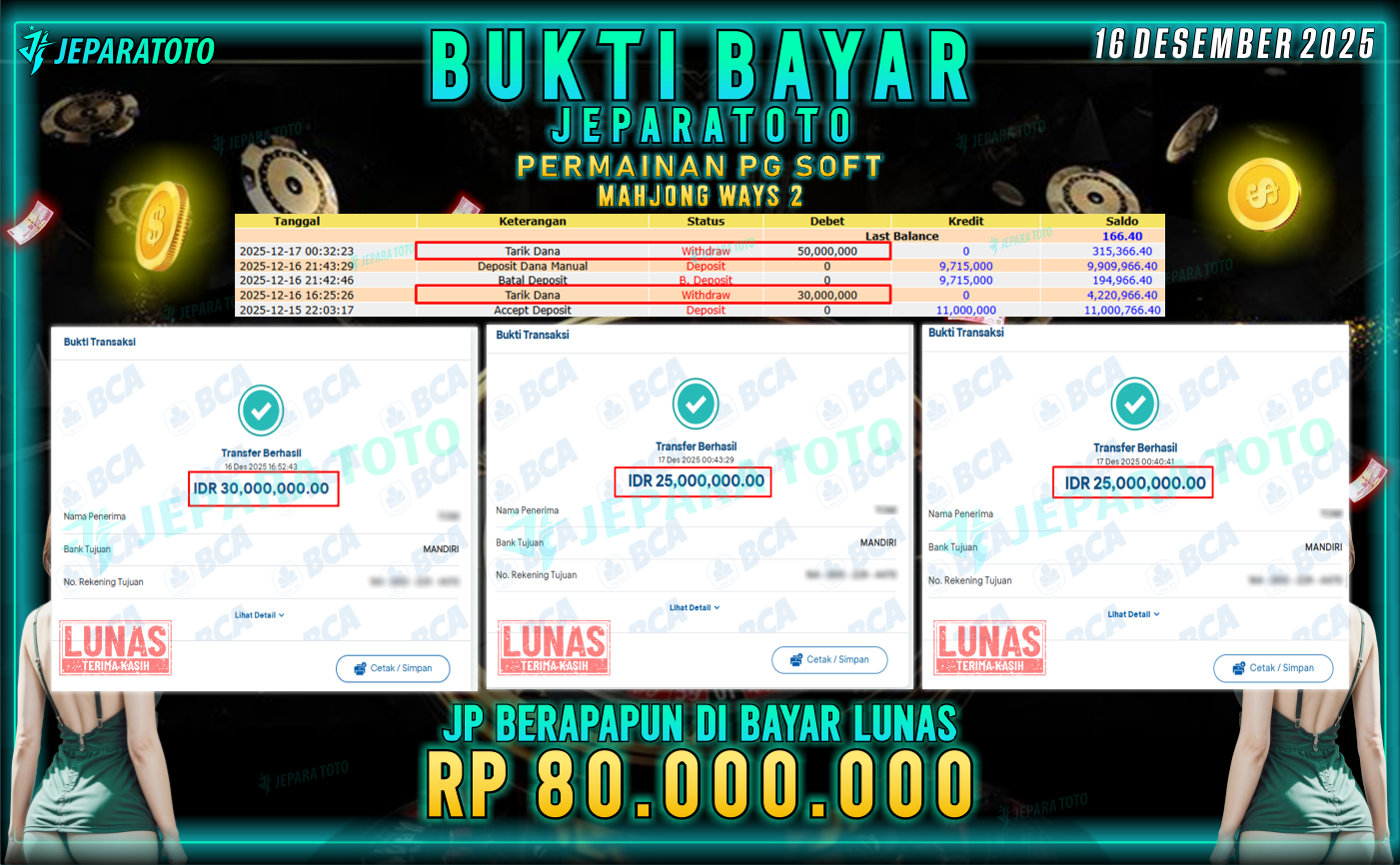 BUKTI KEMENANGAN MEMBER JEPARATOTO | MAHJONG WAYS 2