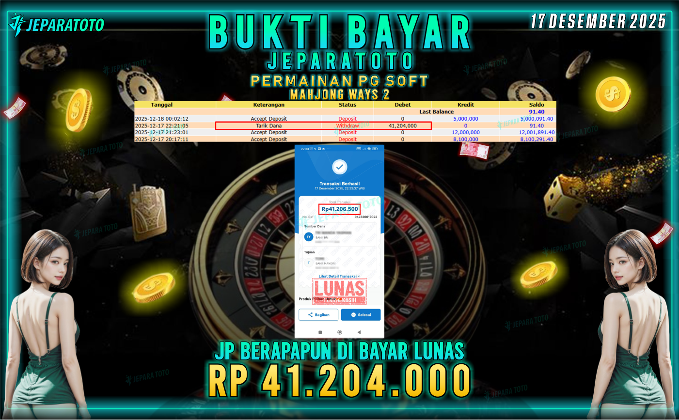 BUKTI KEMENANGAN MEMBER JEPARATOTO | MAHJONG WAYS 2