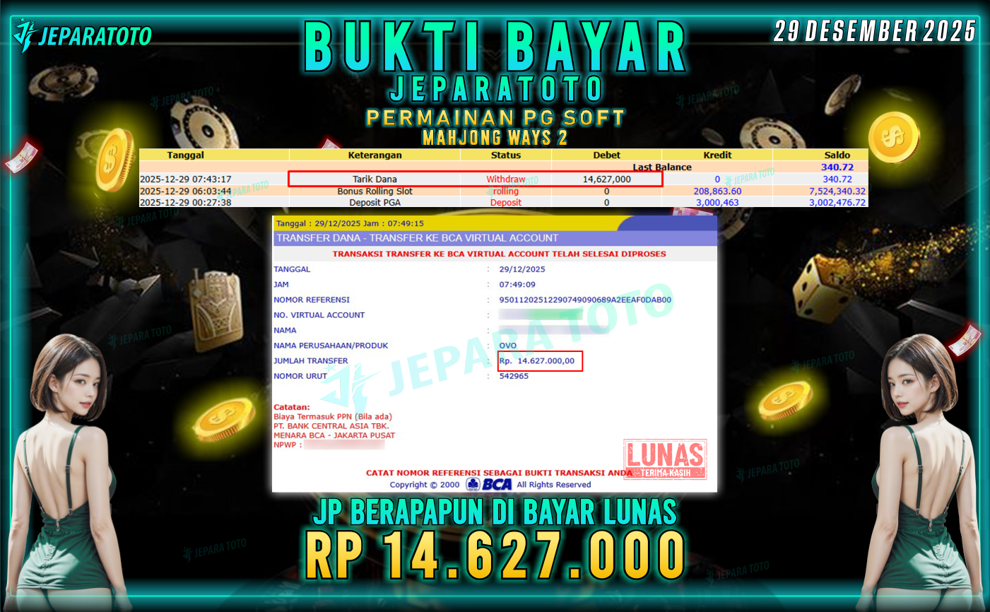 BUKTI KEMENANGAN MEMBER JEPARATOTO | MAHJONG WAYS 2