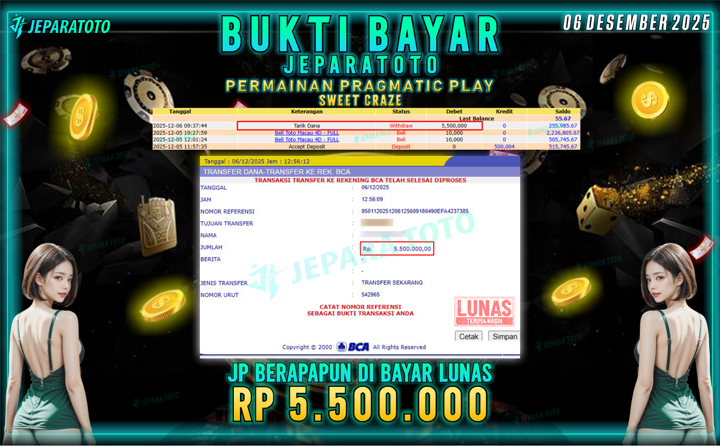 BUKTI KEMENANGAN MEMBER JEPARATOTO | SWEET CRAZE