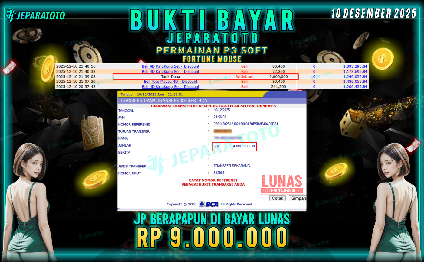 BUKTI KEMENANGAN MEMBER JEPARATOTO | FORTUNE MOUSE