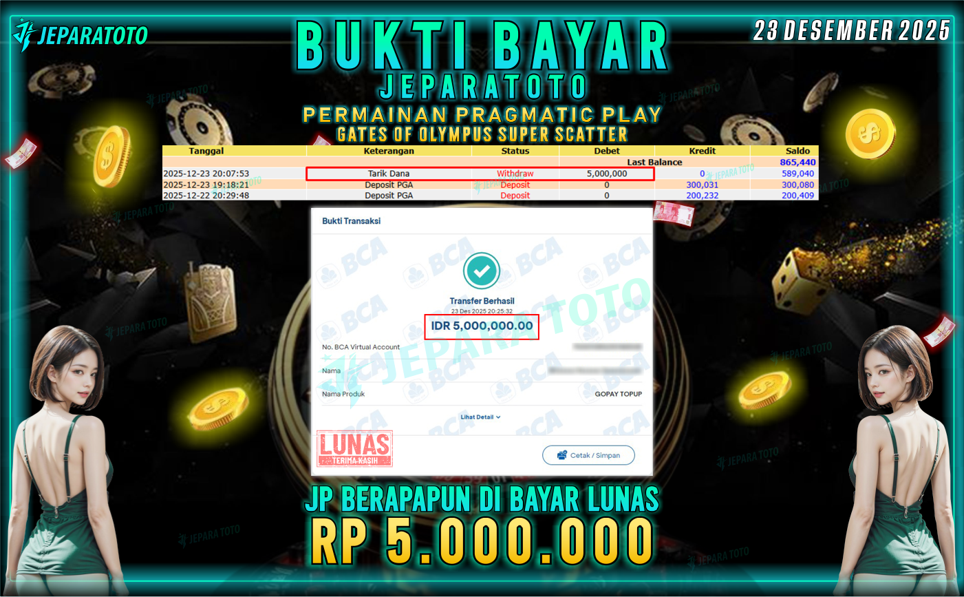 BUKTI KEMENANGAN MEMBER JEPARATOTO | GATES OF OLYMPUS SUPER SCATTER