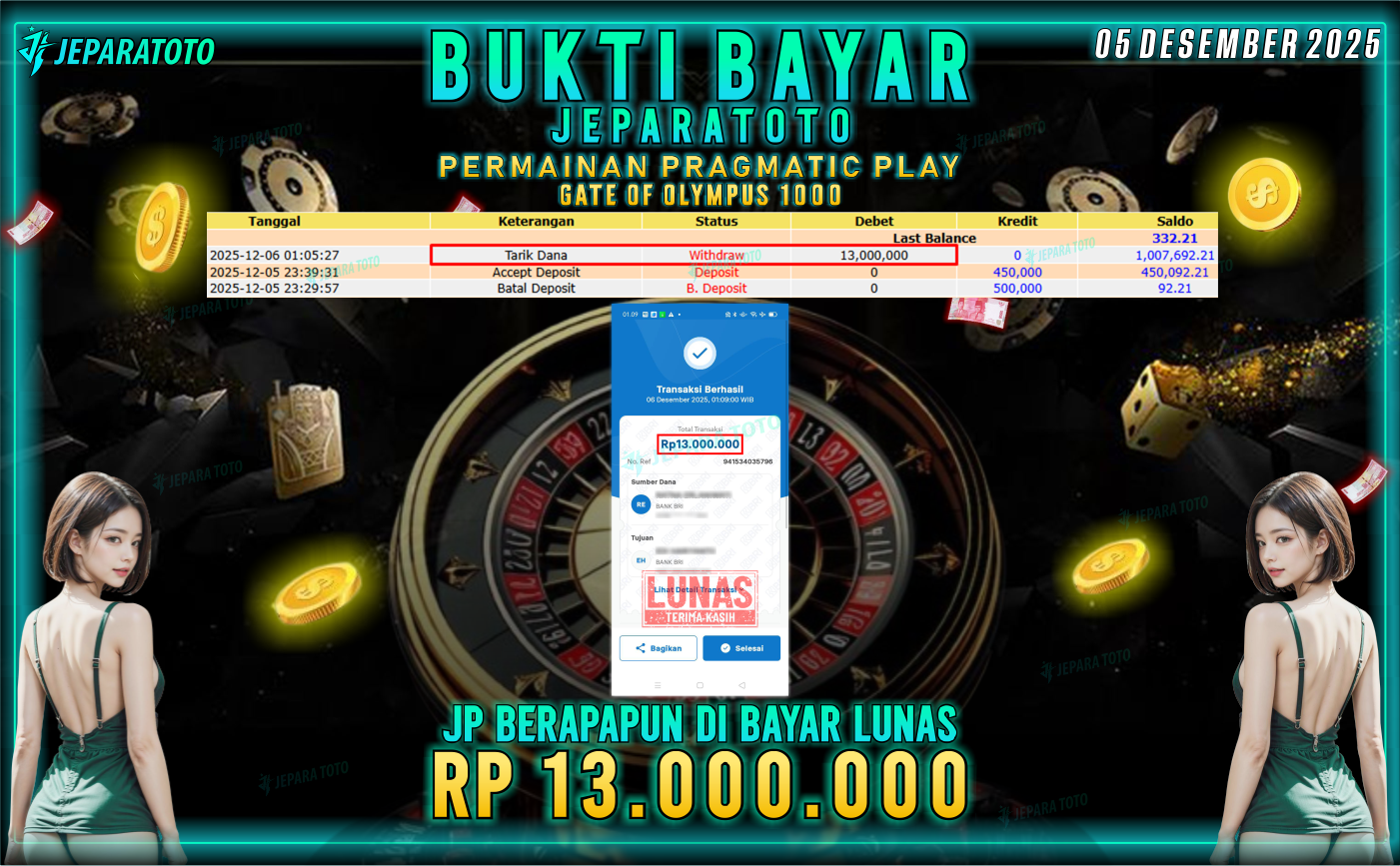 BUKTI KEMENANGAN MEMBER JEPARATOTO | GATES OF OLYMPUS 1000