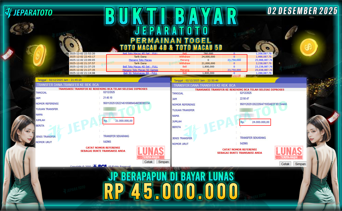 BUKTI KEMENANGAN MEMBER JEPARATOTO | TOTO MACAU 4D & TOTO MACAU 5D