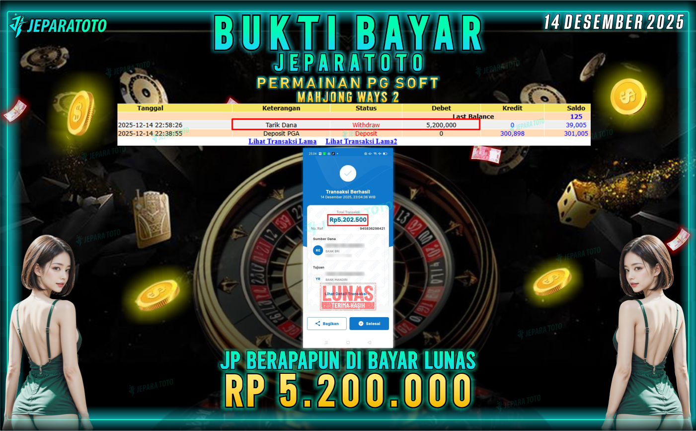 BUKTI KEMENANGAN MEMBER JEPARATOTO | MAHJONG WAYS 2