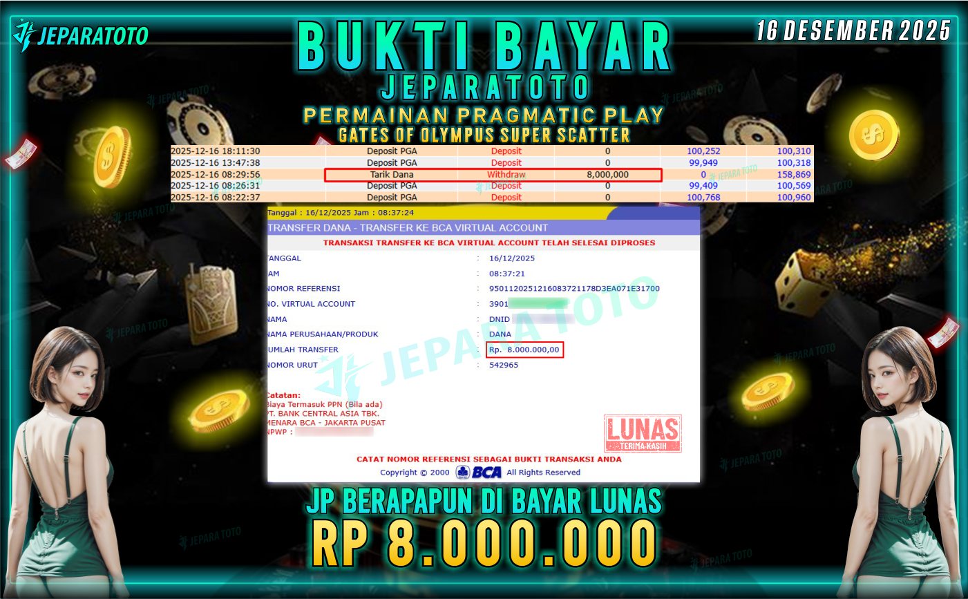 BUKTI KEMENANGAN MEMBER JEPARATOTO | GATES OF OLYMPUS SUPER SCATTER