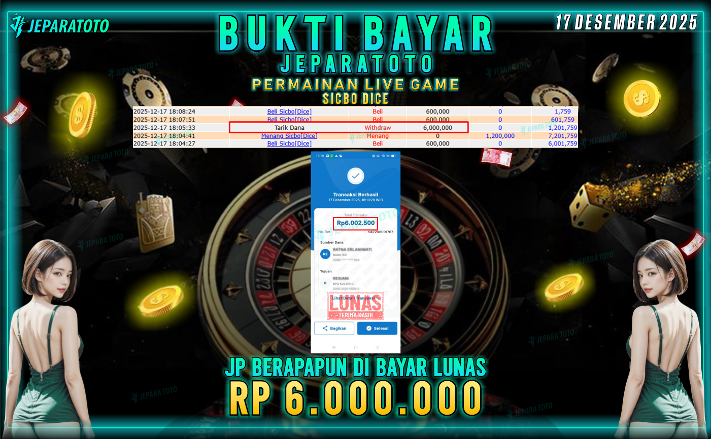 BUKTI KEMENANGAN MEMBER JEPARATOTO | SICBO DICE