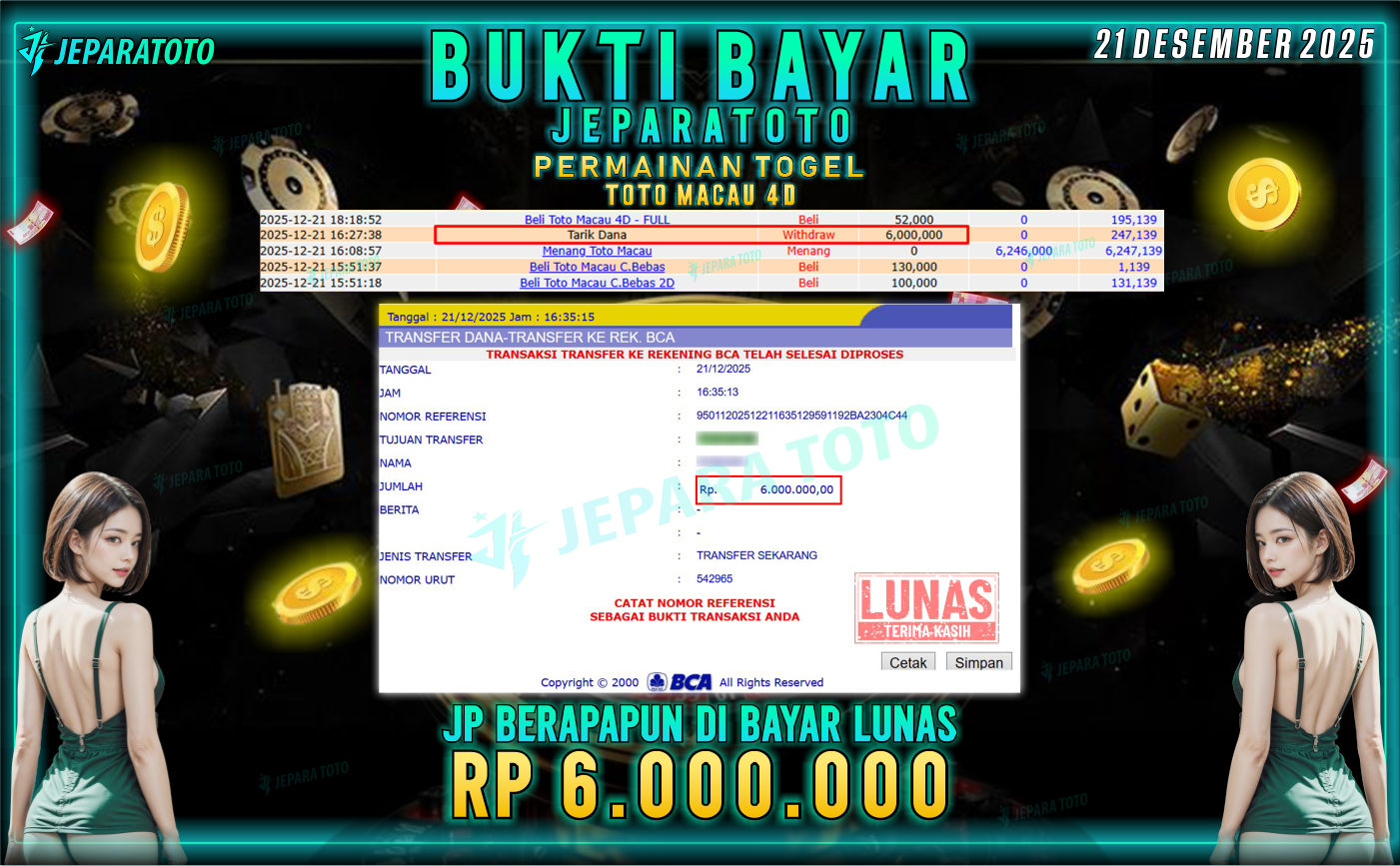BUKTI KEMENANGAN MEMBER JEPARATOTO | TOTO MACAU 4D