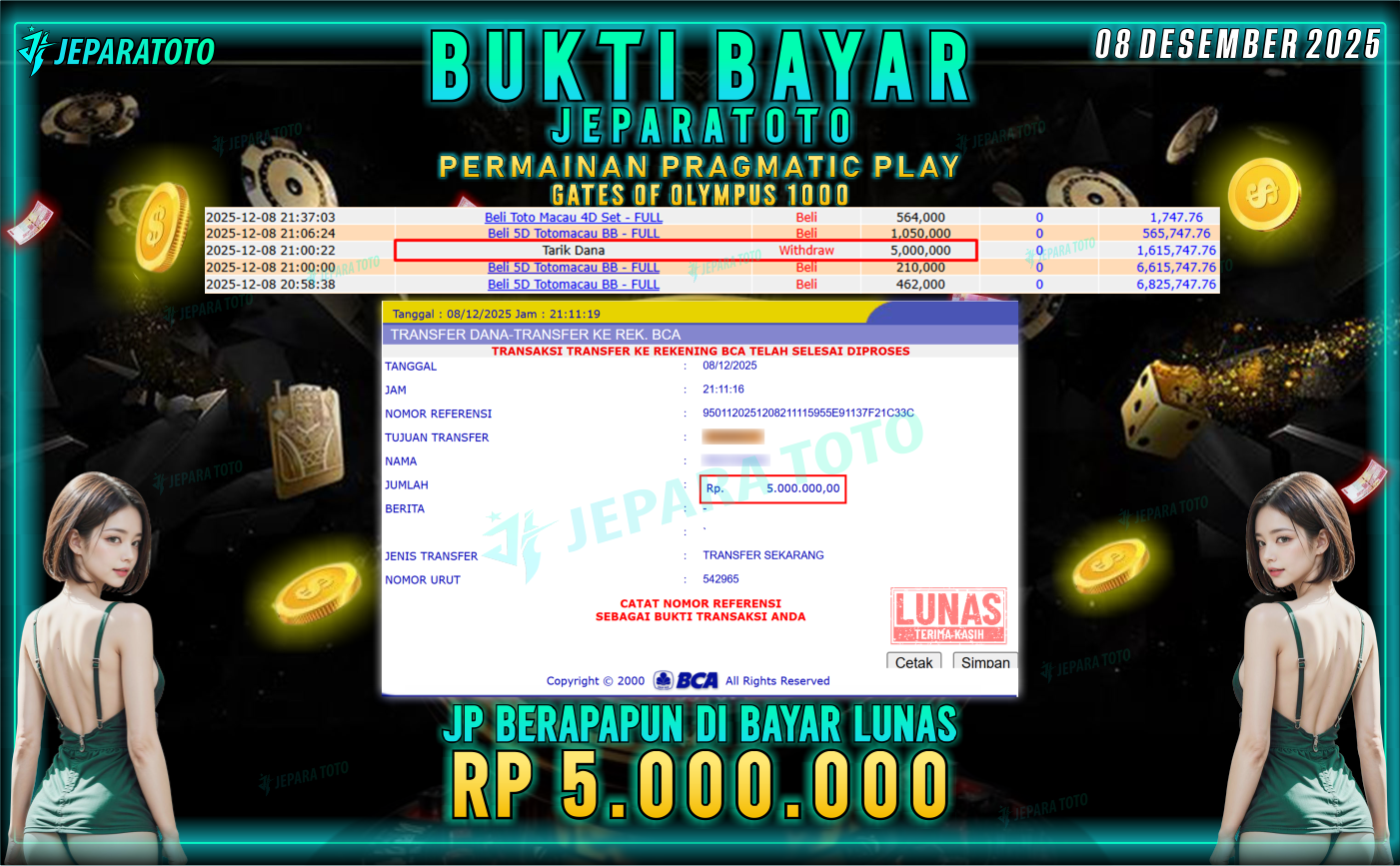 BUKTI KEMENANGAN MEMBER JEPARATOTO | GATES OF OLYMPUS 1000