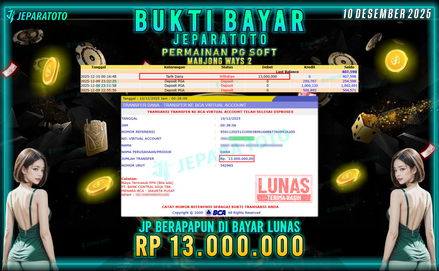 BUKTI KEMENANGAN MEMBER JEPARATOTO | MAHJONG WAYS 2