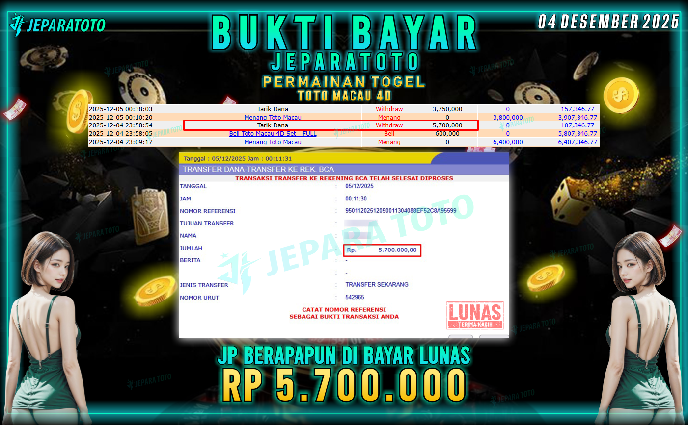 BUKTI KEMENANGAN MEMBER JEPARATOTO | TOTO MACAU 4D