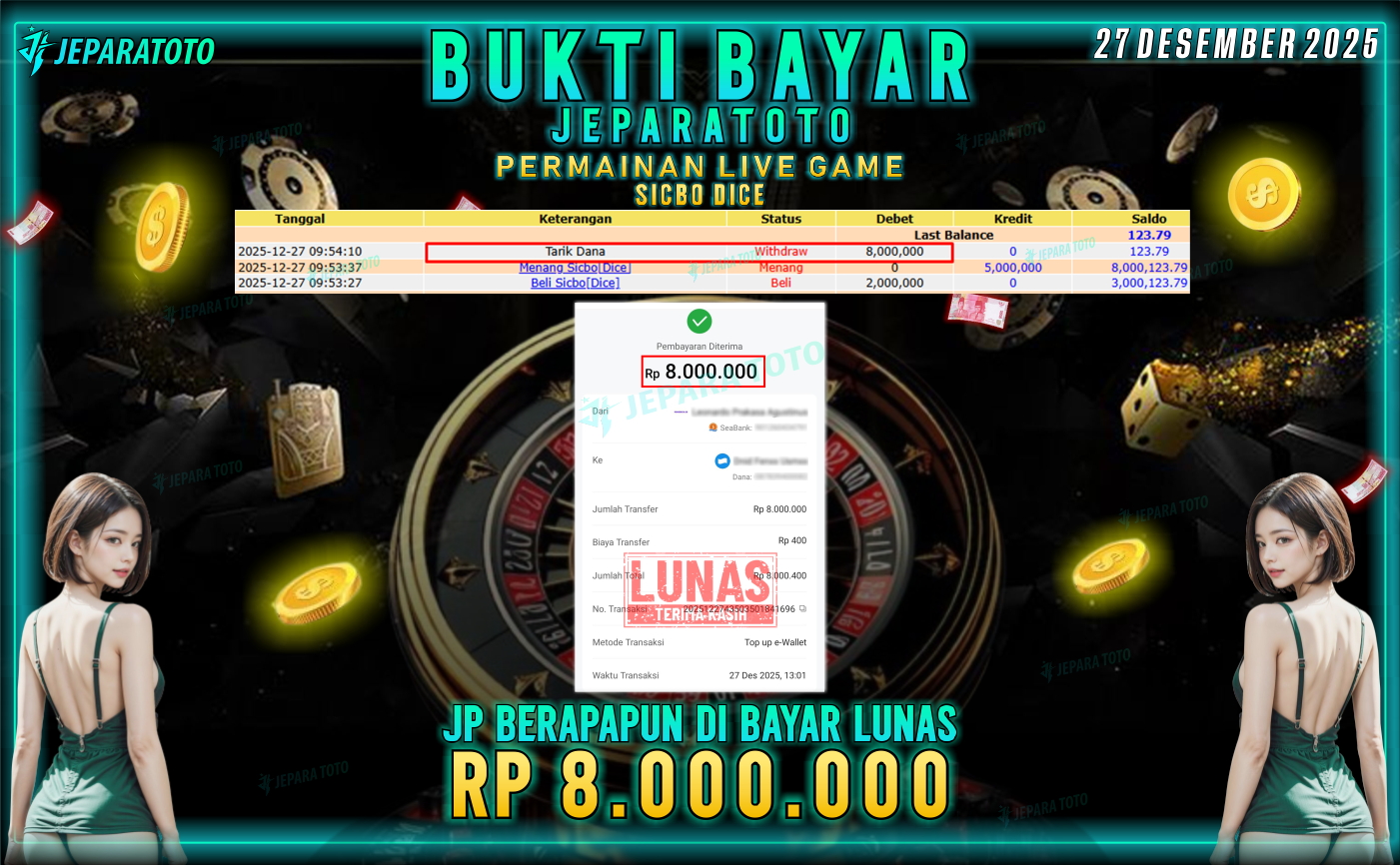 BUKTI KEMENANGAN MEMBER JEPARATOTO | SICBO DICE