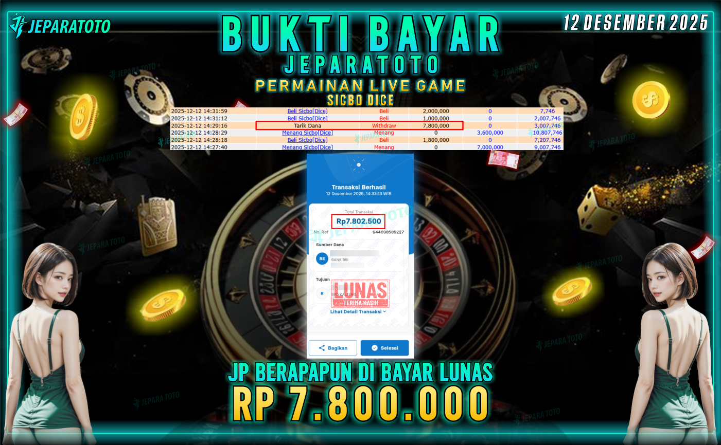 BUKTI KEMENANGAN MEMBER JEPARATOTO | SICBO DICE