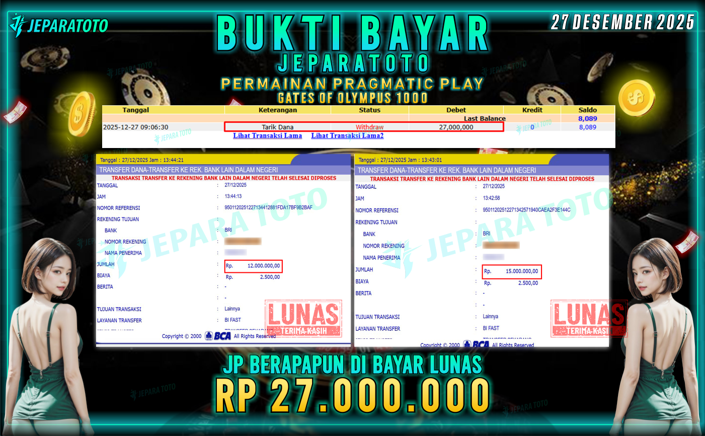 BUKTI KEMENANGAN MEMBER JEPARATOTO | GATES OF OLYMPUS 1000