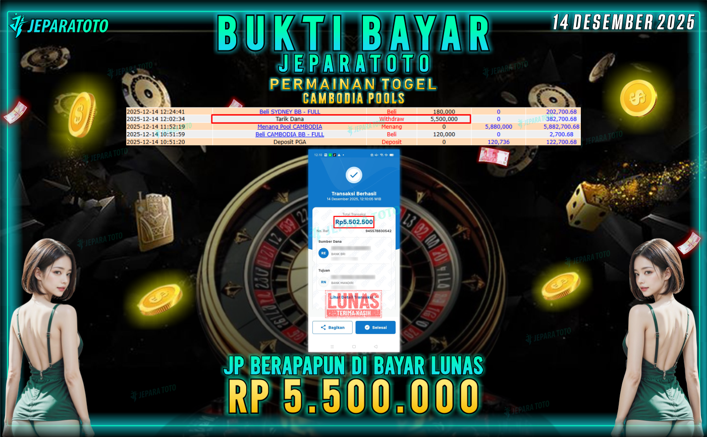 BUKTI KEMENANGAN MEMBER JEPARATOTO | CAMBODIA POOLS