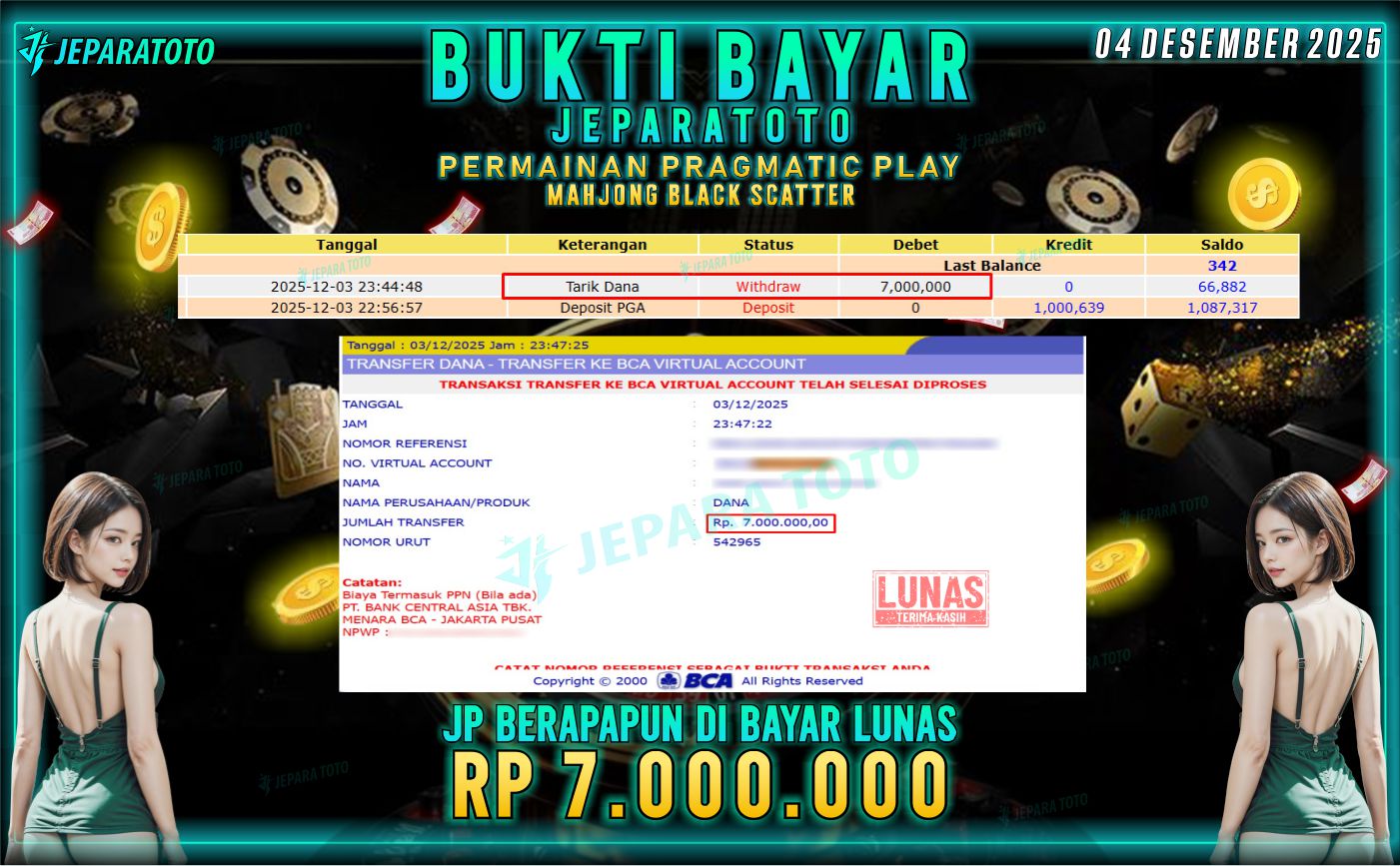 BUKTI KEMENANGAN MEMBER JEPARATOTO | MAHJONG BLACK SCATTER