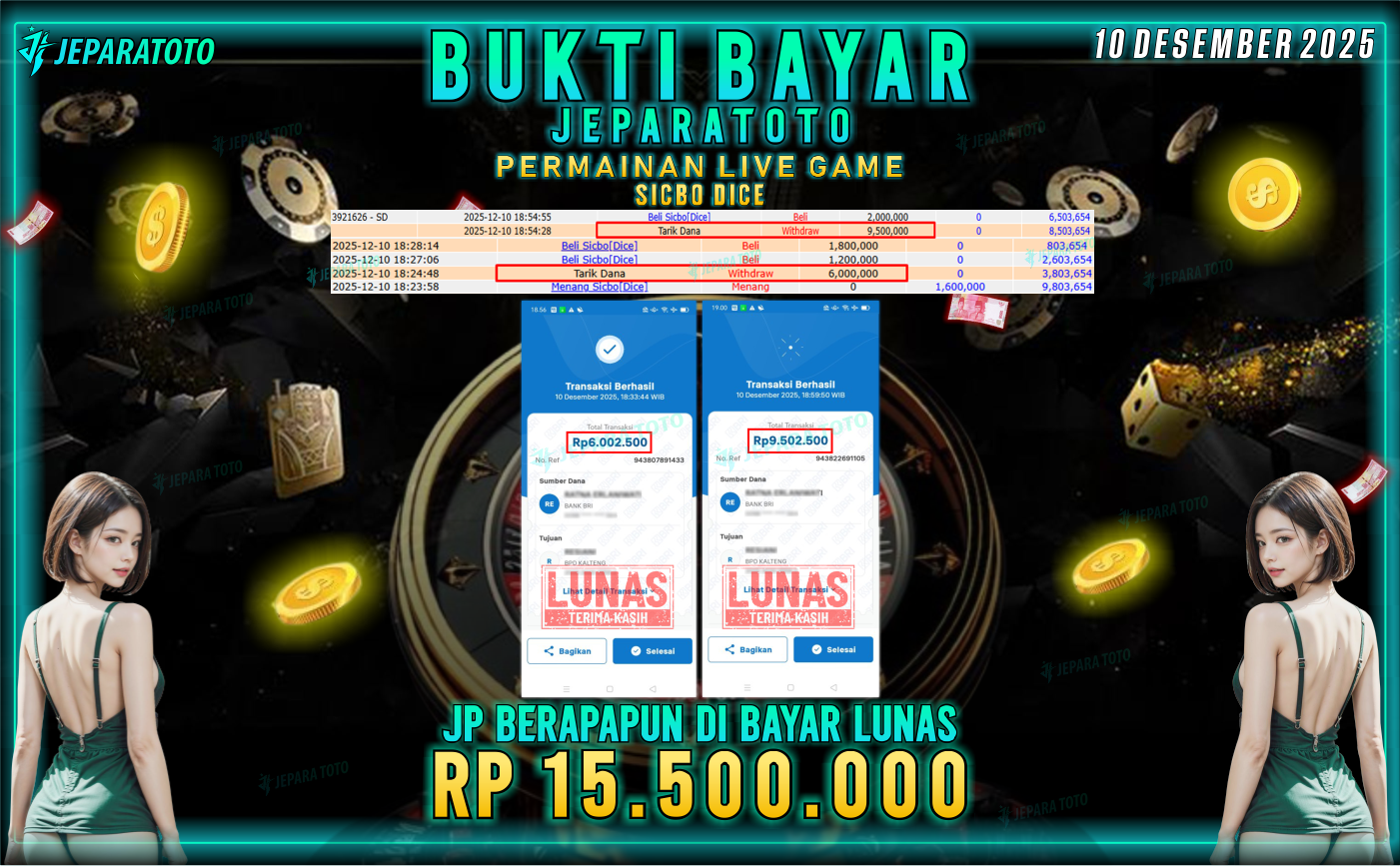 BUKTI KEMENANGAN MEMBER JEPARATOTO | SICBO DICE