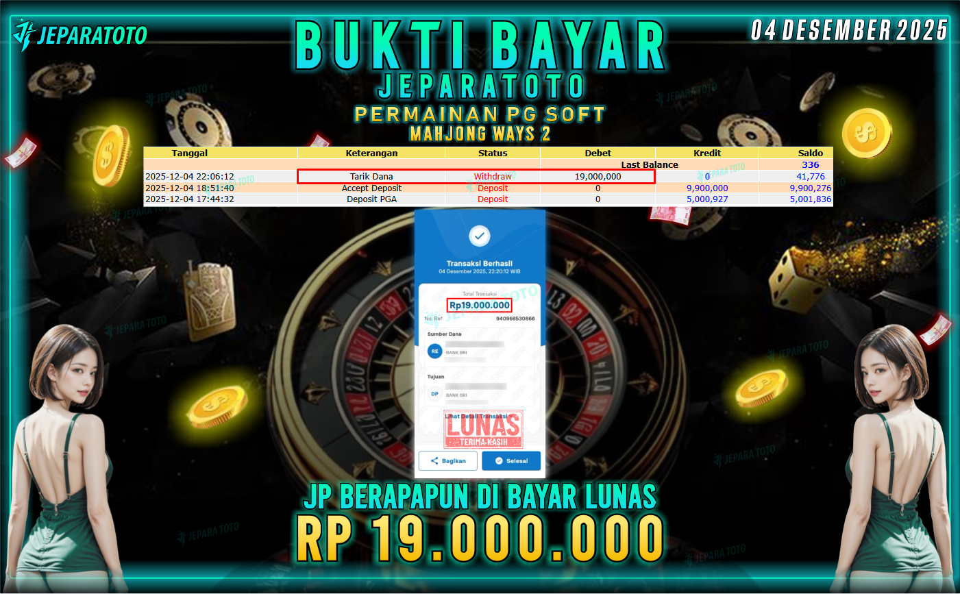 BUKTI KEMENANGAN MEMBER JEPARATOTO | MAHJONG WAYS 2