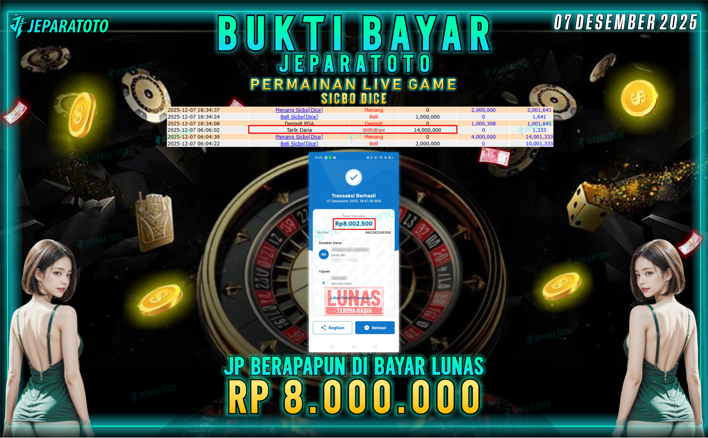 BUKTI KEMENANGAN MEMBER JEPARATOTO | SICBO DICE