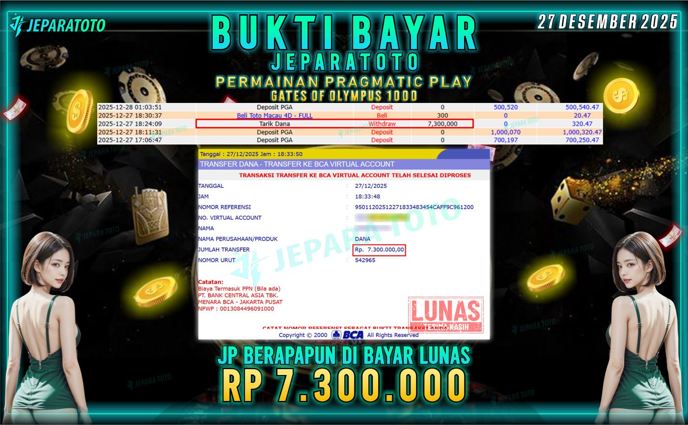 BUKTI KEMENANGAN MEMBER JEPARATOTO | GATES OF OLYMPUS 1000