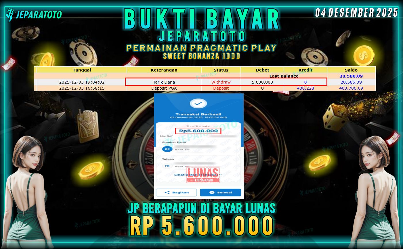 BUKTI KEMENANGAN MEMBER JEPARATOTO | SWEET BONANZA 1000