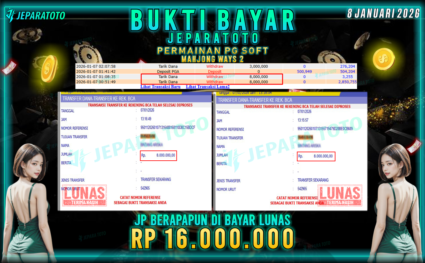 BUKTI KEMENANGAN MEMBER JEPARATOTO | MAHJONG WAYS 2