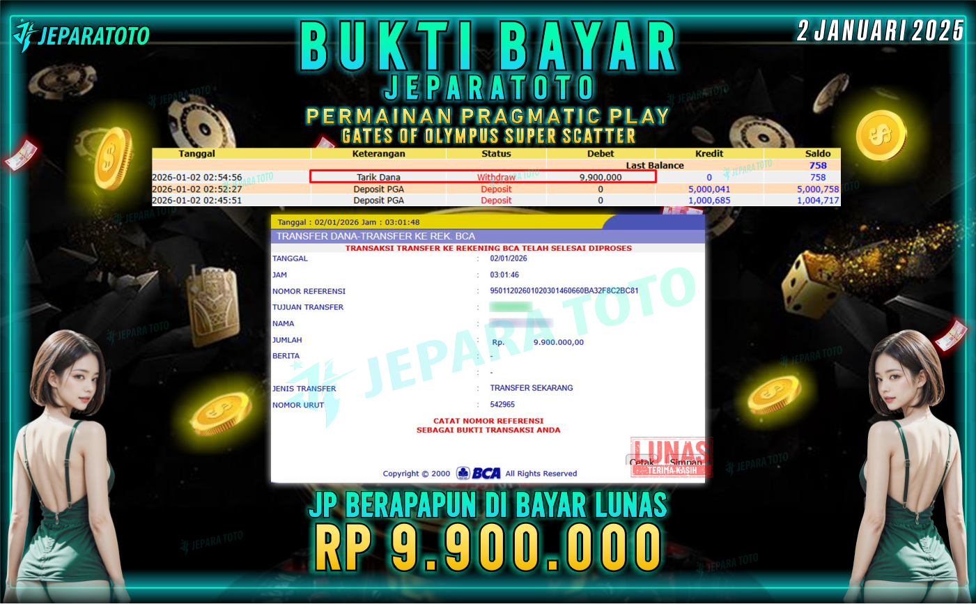 BUKTI KEMENANGAN MEMBER JEPARATOTO | GATES OF OLYMPUS SUPER SCATTER